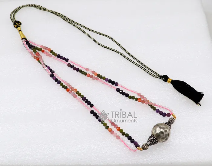 Trendy Indian traditional cultural multicolor stone beaded 925 sterling silver ball pendant necklace choker tribal ethnic jewelry set613 TRIBAL ORNAMENTS Necklaces Trendy Indian traditional cultural multicolor stone beaded 925 sterling silver ball pendant necklace choker tribal ethnic jewelry set613 TRIBAL ORNAMENTS Necklaces