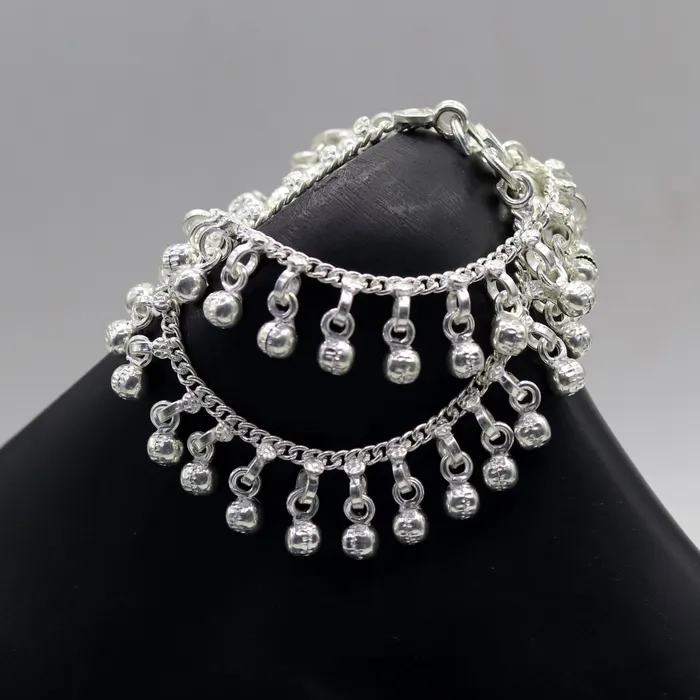 TRIBAL ORNAMENTS 57 Sterling silver handmade amazing silver ankle bracelet baby anklet noisy sound charm jewelry from Rajasthan India ank204 Bracelets