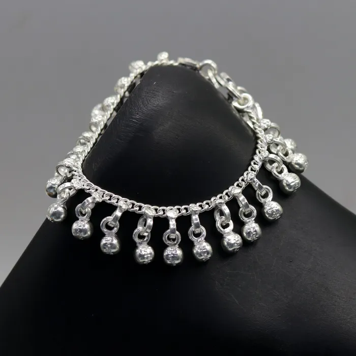 TRIBAL ORNAMENTS 57 Sterling silver handmade amazing silver ankle bracelet baby anklet noisy sound charm jewelry from Rajasthan India ank204 Bracelets