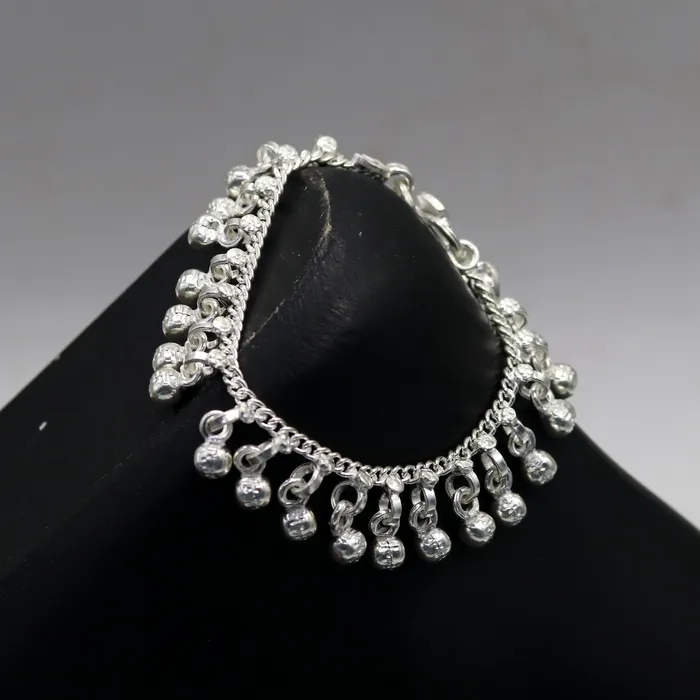 TRIBAL ORNAMENTS 57 Sterling silver handmade amazing silver ankle bracelet baby anklet noisy sound charm jewelry from Rajasthan India ank204 Bracelets