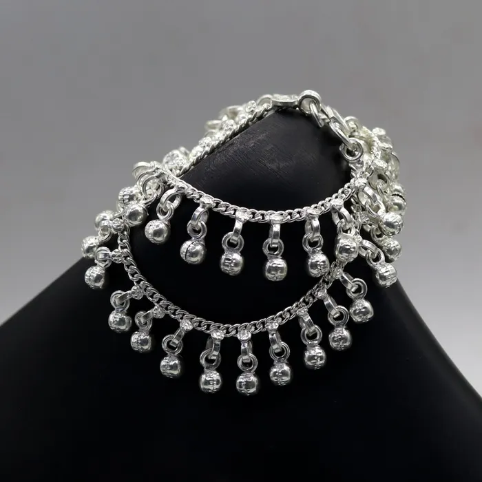 TRIBAL ORNAMENTS 57 Sterling silver handmade amazing silver ankle bracelet baby anklet noisy sound charm jewelry from Rajasthan India ank204 Bracelets