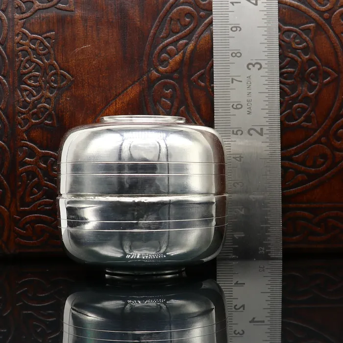 TRIBAL ORNAMENTS 999 fine silver handmade gorgeous small Prasadam bowl or box trinket box container box serving box for god solid silver article sv188 Necklaces