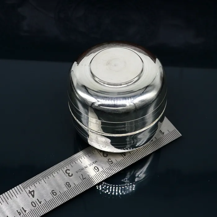 TRIBAL ORNAMENTS 999 fine silver handmade gorgeous small Prasadam bowl or box trinket box container box serving box for god solid silver article sv188 Necklaces