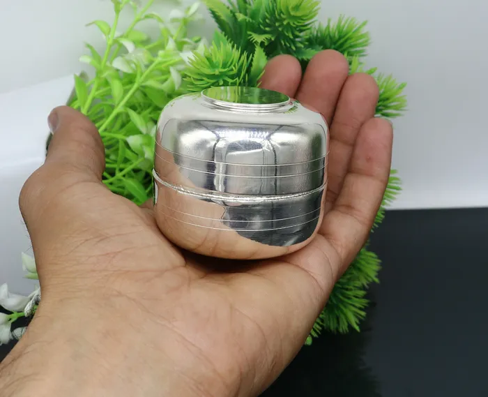 TRIBAL ORNAMENTS 999 fine silver handmade gorgeous small Prasadam bowl or box trinket box container box serving box for god solid silver article sv188 Necklaces