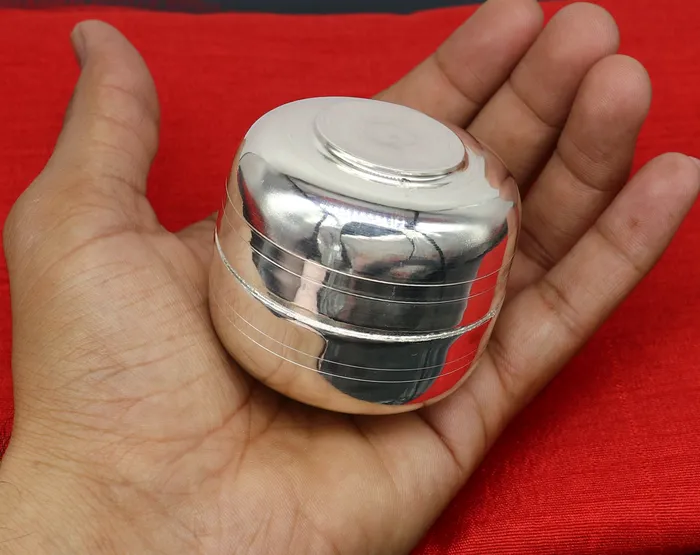 TRIBAL ORNAMENTS 999 fine silver handmade gorgeous small Prasadam bowl or box trinket box container box serving box for god solid silver article sv188 Necklaces