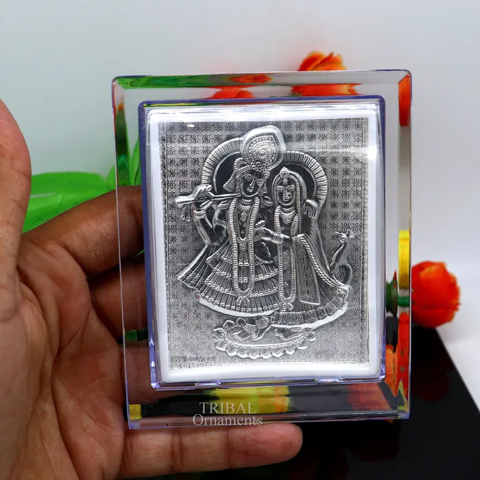 TRIBAL ORNAMENTS 999 fine silver Lord Krishna and Radha frame best light weight gifting puja article from india su747 Necklaces