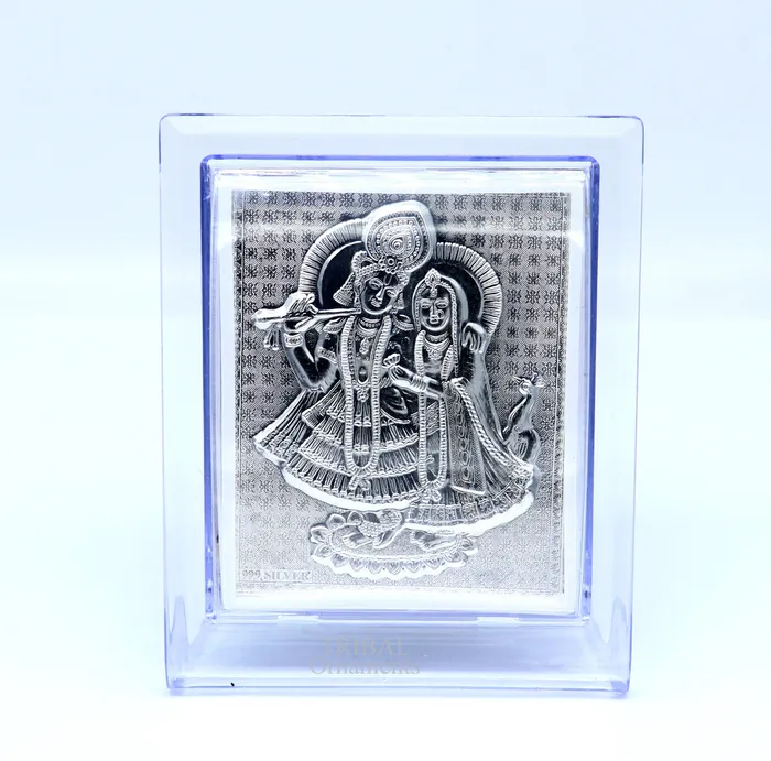 TRIBAL ORNAMENTS 999 fine silver Lord Krishna and Radha frame best light weight gifting puja article from india su747 Necklaces