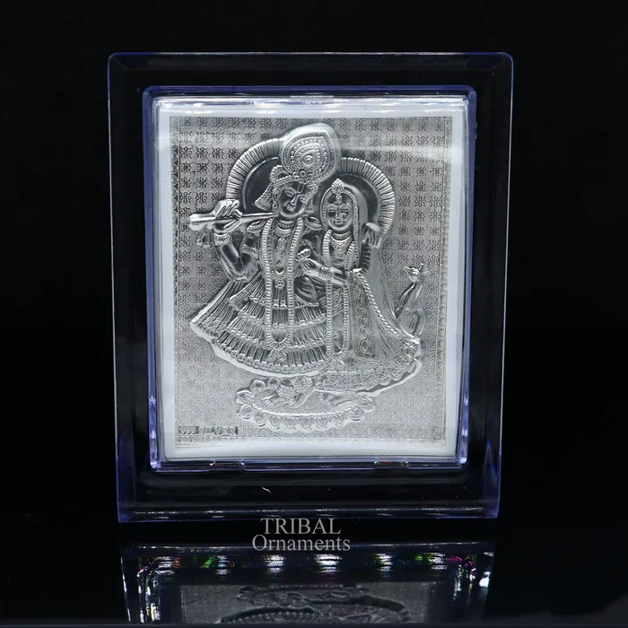 TRIBAL ORNAMENTS 999 fine silver Lord Krishna and Radha frame best light weight gifting puja article from india su747 Necklaces