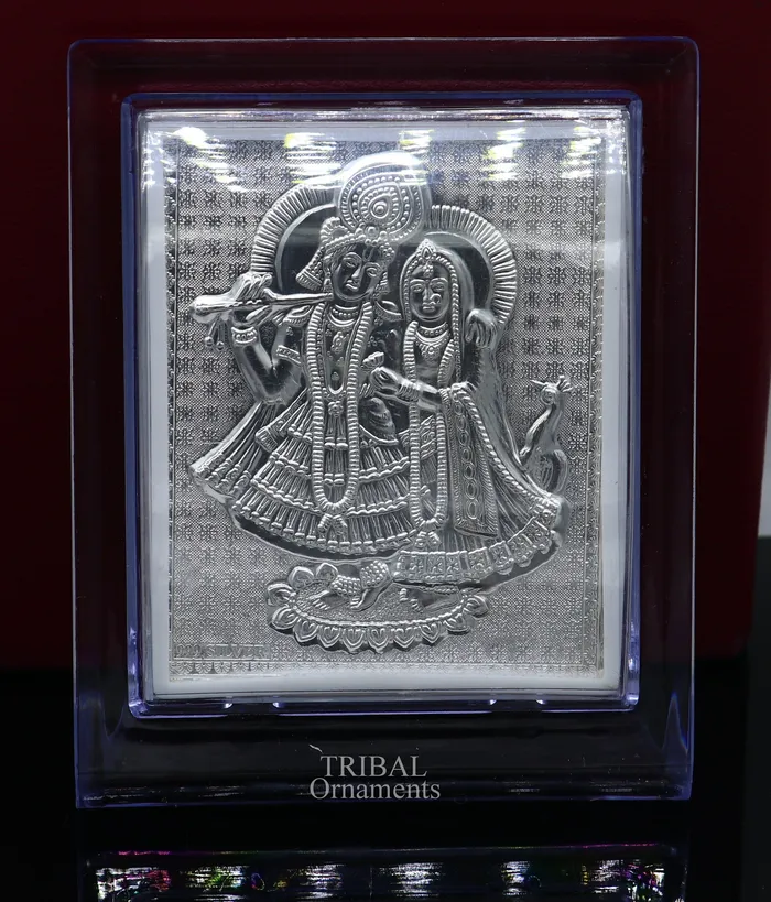 TRIBAL ORNAMENTS 999 fine silver Lord Krishna and Radha frame best light weight gifting puja article from india su747 Necklaces