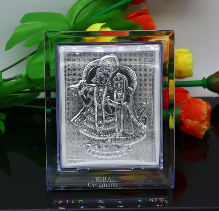 TRIBAL ORNAMENTS 999 fine silver Lord Krishna and Radha frame best light weight gifting puja article from india su747 Necklaces