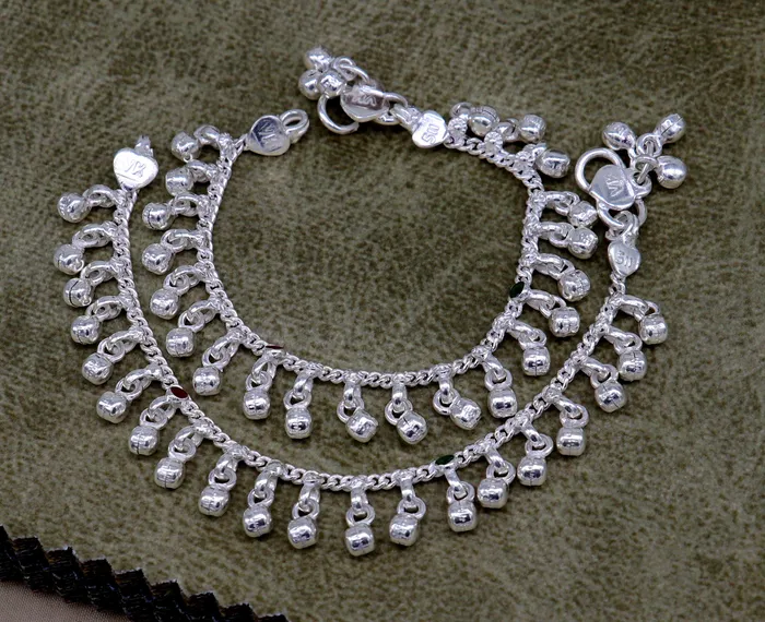 TRIBAL ORNAMENTS Bracelets 5 Handmade sterling silver new born baby anklets excellent waved charming noisy bells baby anklet bracelet payal kids jewelry ank281 TRIBAL ORNAMENTS Bracelets 5 Handmade sterling silver new born baby anklets excellent waved charming noisy bells baby anklet bracelet payal kids jewelry ank281