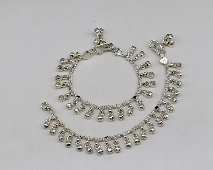 TRIBAL ORNAMENTS Bracelets 5 Handmade sterling silver new born baby anklets excellent waved charming noisy bells baby anklet bracelet payal kids jewelry ank281 TRIBAL ORNAMENTS Bracelets 5 Handmade sterling silver new born baby anklets excellent waved charming noisy bells baby anklet bracelet payal kids jewelry ank281