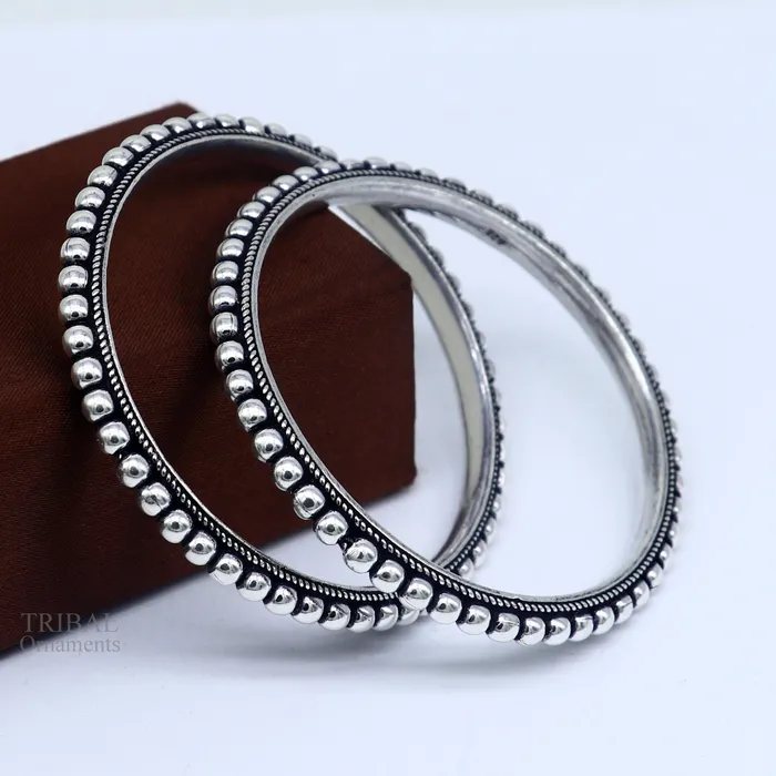 TRIBAL ORNAMENTS Bracelets 925 sterling silver amazing silver beaded bangle bracelet excellent custom made oxidized personalized bangle jewelry for belly dance nba273