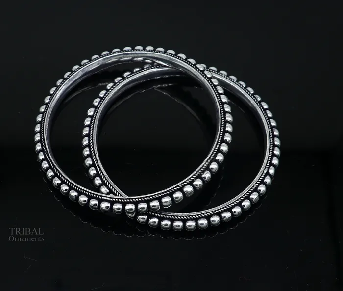 TRIBAL ORNAMENTS Bracelets 925 sterling silver amazing silver beaded bangle bracelet excellent custom made oxidized personalized bangle jewelry for belly dance nba273