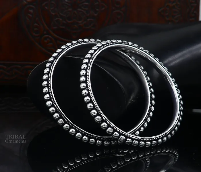 TRIBAL ORNAMENTS Bracelets 925 sterling silver amazing silver beaded bangle bracelet excellent custom made oxidized personalized bangle jewelry for belly dance nba273