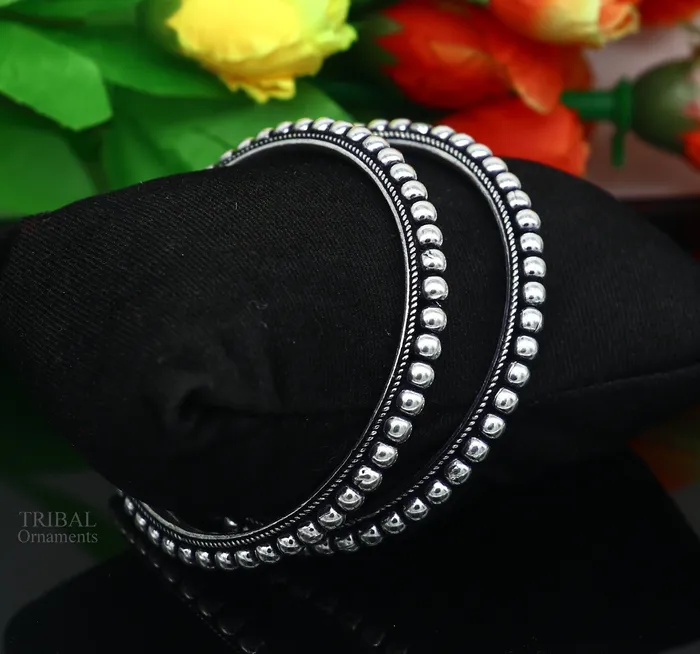 TRIBAL ORNAMENTS Bracelets 925 sterling silver amazing silver beaded bangle bracelet excellent custom made oxidized personalized bangle jewelry for belly dance nba273