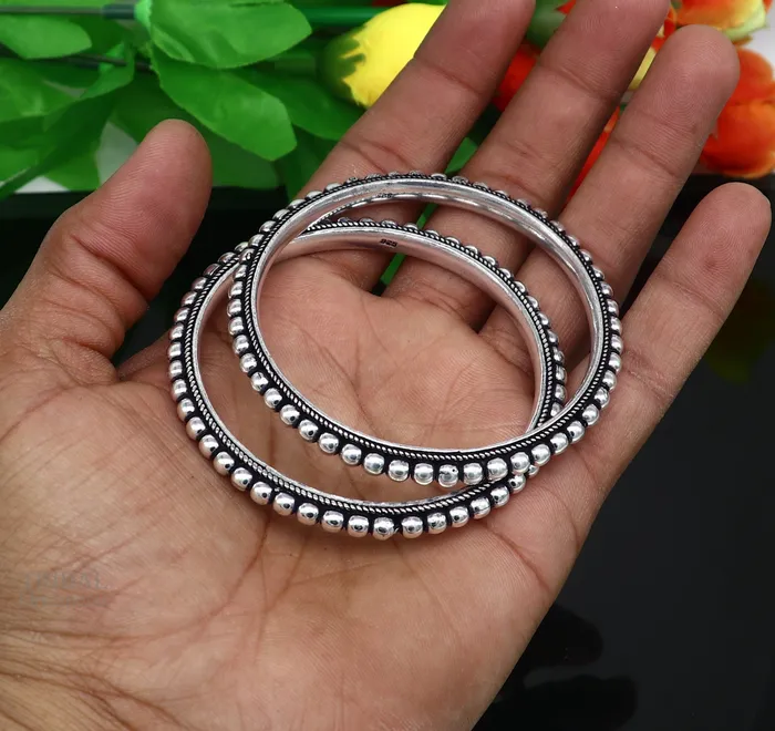 TRIBAL ORNAMENTS Bracelets 925 sterling silver amazing silver beaded bangle bracelet excellent custom made oxidized personalized bangle jewelry for belly dance nba273