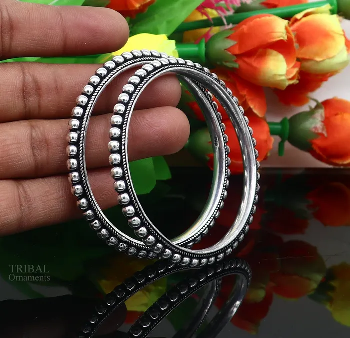 TRIBAL ORNAMENTS Bracelets 925 sterling silver amazing silver beaded bangle bracelet excellent custom made oxidized personalized bangle jewelry for belly dance nba273