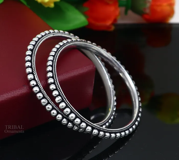 TRIBAL ORNAMENTS Bracelets 925 sterling silver amazing silver beaded bangle bracelet excellent custom made oxidized personalized bangle jewelry for belly dance nba273