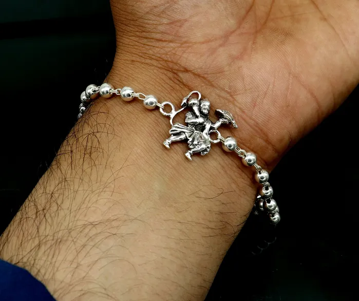 TRIBAL ORNAMENTS Bracelets 925 Sterling silver customized beaded Hanuman Rakhi or bracelet best gift for your brothers for special personalized gifing rk018 TRIBAL ORNAMENTS Bracelets 925 Sterling silver customized beaded Hanuman Rakhi or bracelet best gift for your brothers for special personalized gifing rk018