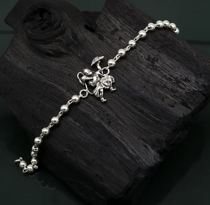TRIBAL ORNAMENTS Bracelets 925 Sterling silver customized beaded Hanuman Rakhi or bracelet best gift for your brothers for special personalized gifing rk018 TRIBAL ORNAMENTS Bracelets 925 Sterling silver customized beaded Hanuman Rakhi or bracelet best gift for your brothers for special personalized gifing rk018