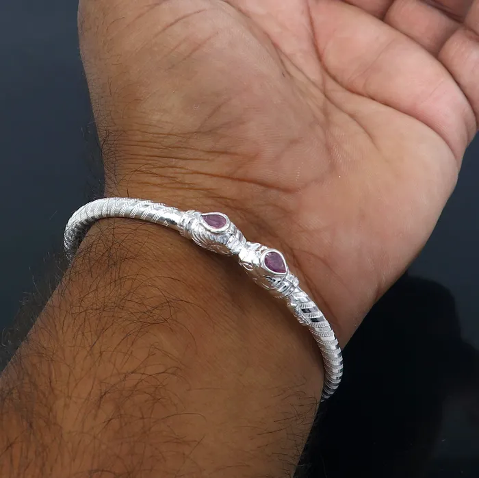 TRIBAL ORNAMENTS Bracelets 925 sterling silver handmade fabulous lion face stylish kada bangle bracelet tribal jewelry nsk854