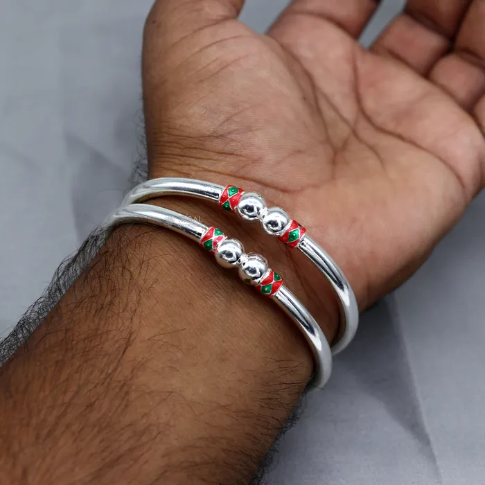 TRIBAL ORNAMENTS Bracelets 925 sterling silver handmade fabulous plain shine design bangle bracelet kada jewelry single ball kada bangle nba427 TRIBAL ORNAMENTS Bracelets 925 sterling silver handmade fabulous plain shine design bangle bracelet kada jewelry single ball kada bangle nba427