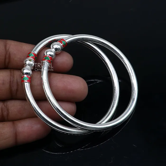 TRIBAL ORNAMENTS Bracelets 925 sterling silver handmade fabulous plain shine design bangle bracelet kada jewelry single ball kada bangle nba427