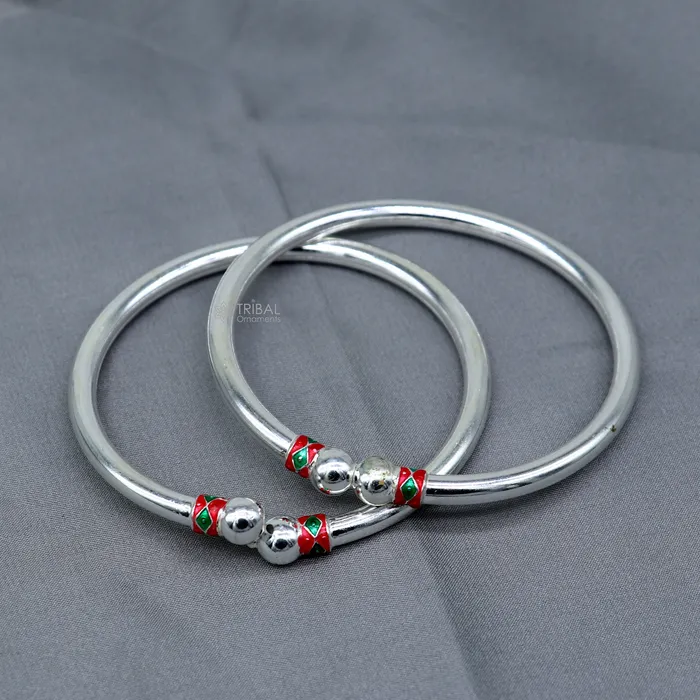TRIBAL ORNAMENTS Bracelets 925 sterling silver handmade fabulous plain shine design bangle bracelet kada jewelry single ball kada bangle nba427
