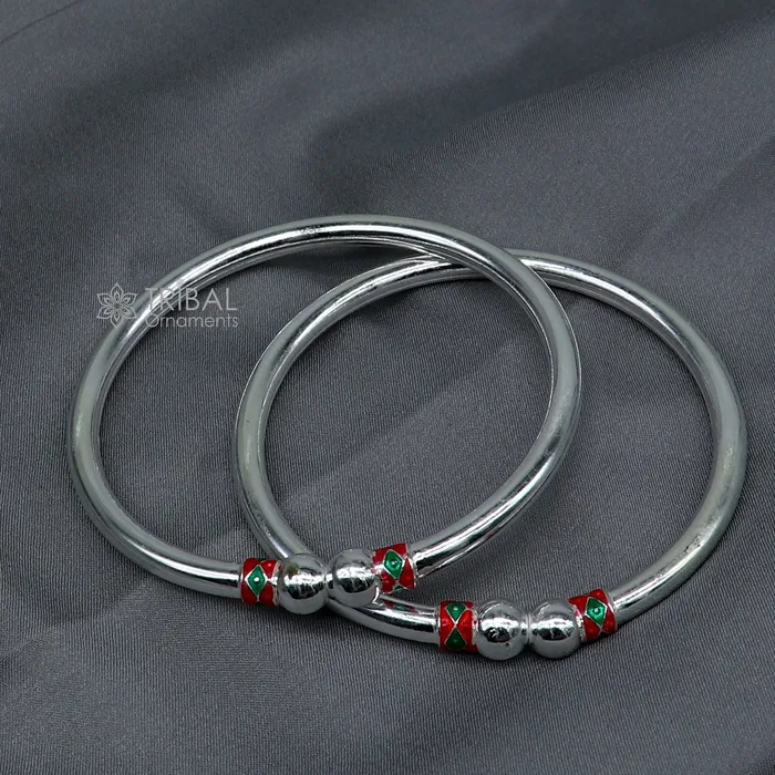 TRIBAL ORNAMENTS Bracelets 925 sterling silver handmade fabulous plain shine design bangle bracelet kada jewelry single ball kada bangle nba427