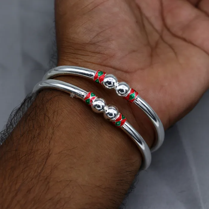 TRIBAL ORNAMENTS Bracelets 925 sterling silver handmade fabulous plain shine design bangle bracelet kada jewelry single ball kada bangle nba427