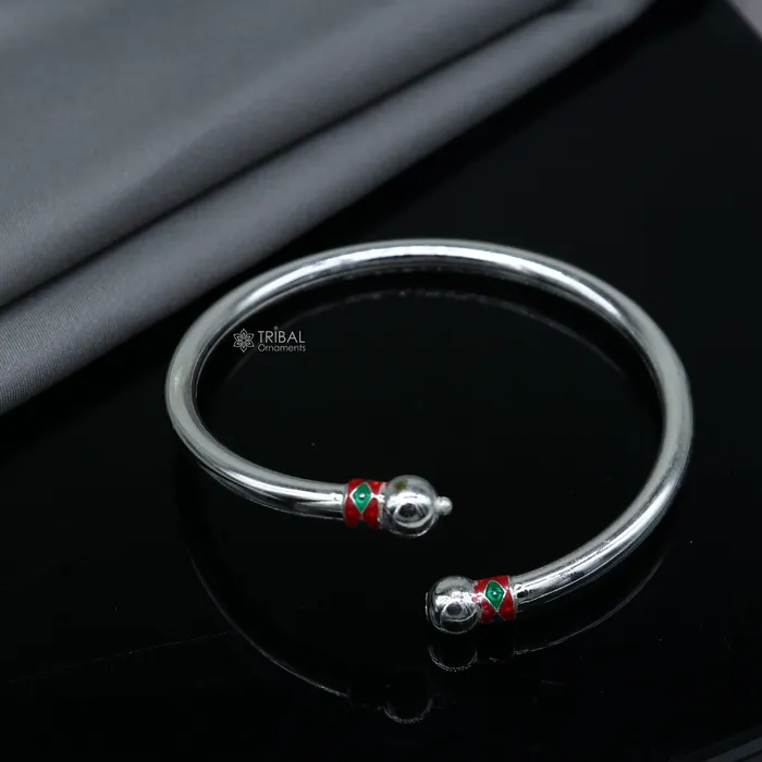 TRIBAL ORNAMENTS Bracelets 925 sterling silver handmade fabulous plain shine design bangle bracelet kada jewelry single ball kada bangle nba427