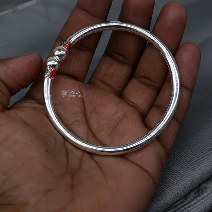TRIBAL ORNAMENTS Bracelets 925 sterling silver handmade fabulous plain shine design bangle bracelet kada jewelry single ball kada bangle nba427