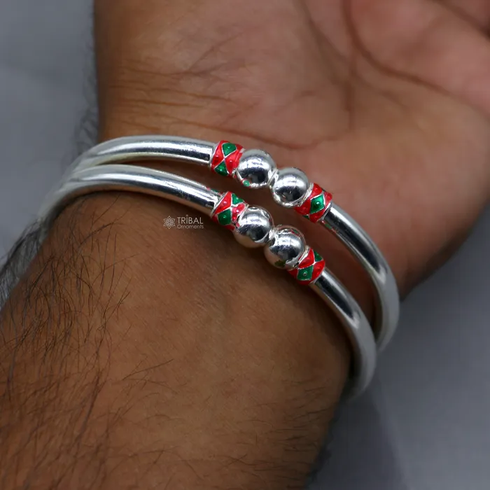 TRIBAL ORNAMENTS Bracelets 925 sterling silver handmade fabulous plain shine design bangle bracelet kada jewelry single ball kada bangle nba427