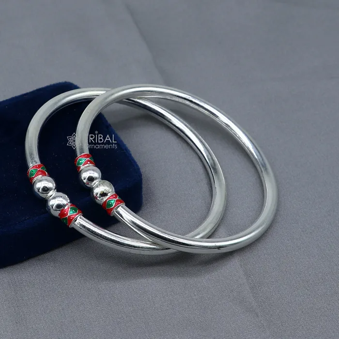 TRIBAL ORNAMENTS Bracelets 925 sterling silver handmade fabulous plain shine design bangle bracelet kada jewelry single ball kada bangle nba427