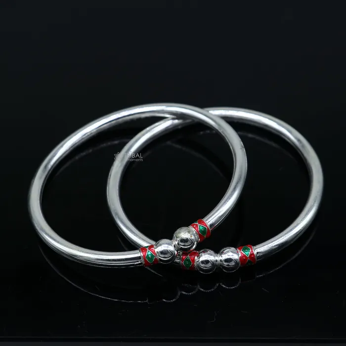 TRIBAL ORNAMENTS Bracelets 925 sterling silver handmade fabulous plain shine design bangle bracelet kada jewelry single ball kada bangle nba427