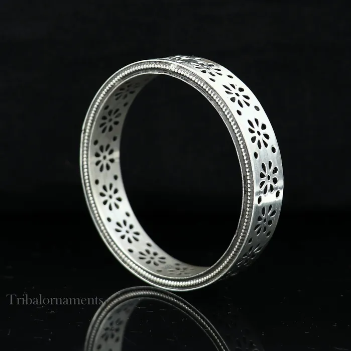 TRIBAL ORNAMENTS Bracelets 925 sterling silver handmade floral work bangle bracelet vintage antique design stylish brides bangle wide elegant bangle jewelry ba115