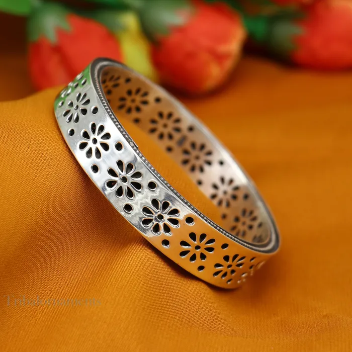 TRIBAL ORNAMENTS Bracelets 925 sterling silver handmade floral work bangle bracelet vintage antique design stylish brides bangle wide elegant bangle jewelry ba115