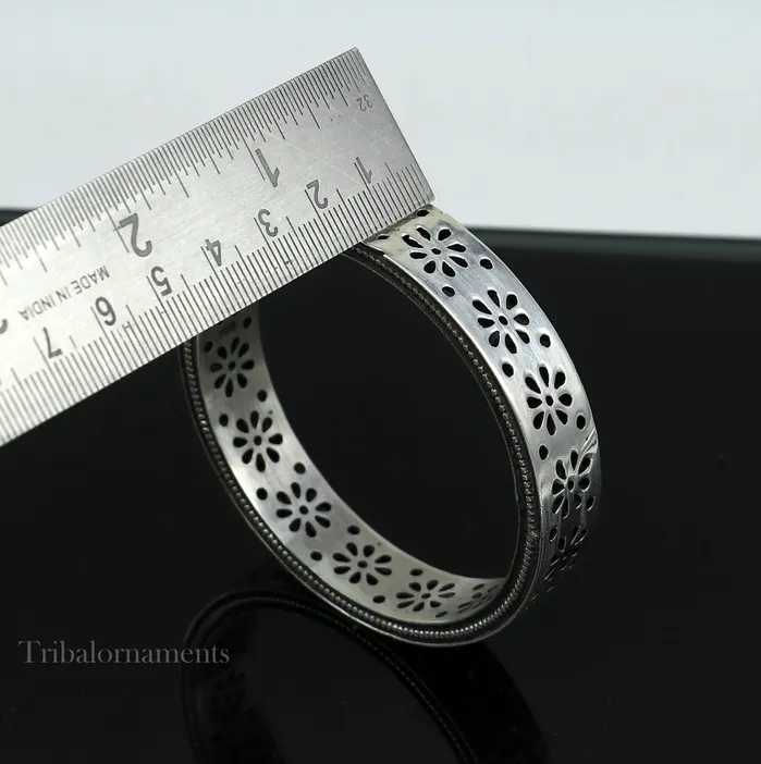TRIBAL ORNAMENTS Bracelets 925 sterling silver handmade floral work bangle bracelet vintage antique design stylish brides bangle wide elegant bangle jewelry ba115