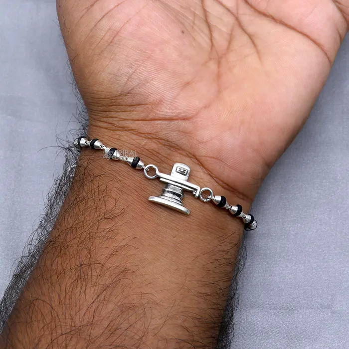 TRIBAL ORNAMENTS Bracelets 925 sterling silver handmade Lord shiva lingam shivling holy basil rosary beads Rakhi bracelet black Tulsi beaded bracelet rk393 TRIBAL ORNAMENTS Bracelets 925 sterling silver handmade Lord shiva lingam shivling holy basil rosary beads Rakhi bracelet black Tulsi beaded bracelet rk393
