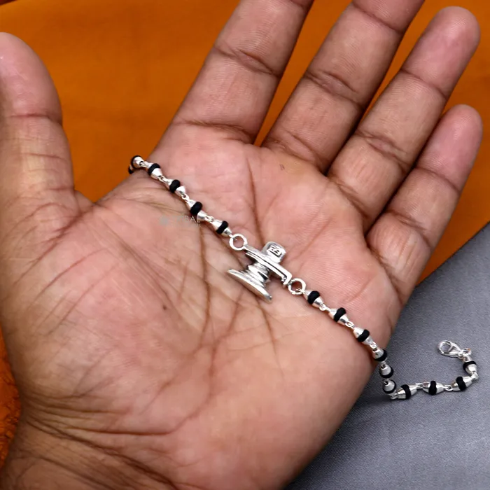 TRIBAL ORNAMENTS Bracelets 925 sterling silver handmade Lord shiva lingam shivling holy basil rosary beads Rakhi bracelet black Tulsi beaded bracelet rk393