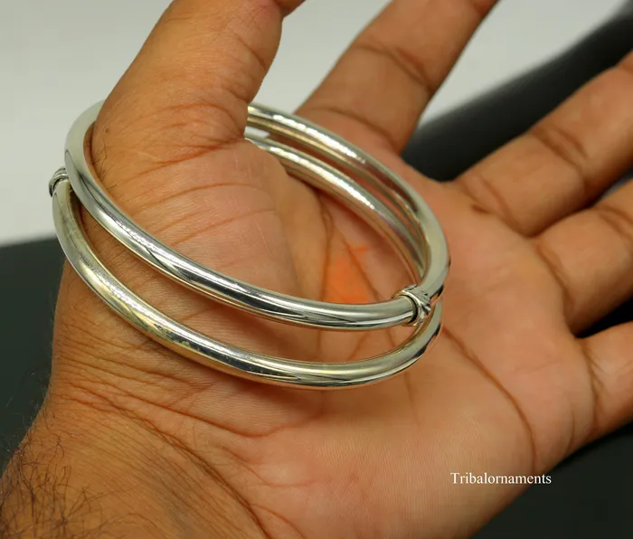 TRIBAL ORNAMENTS Bracelets 925 sterling silver handmade plain shine bright customized bangle bracelet kada excellent personalized gifting unisex jewelry nssk9