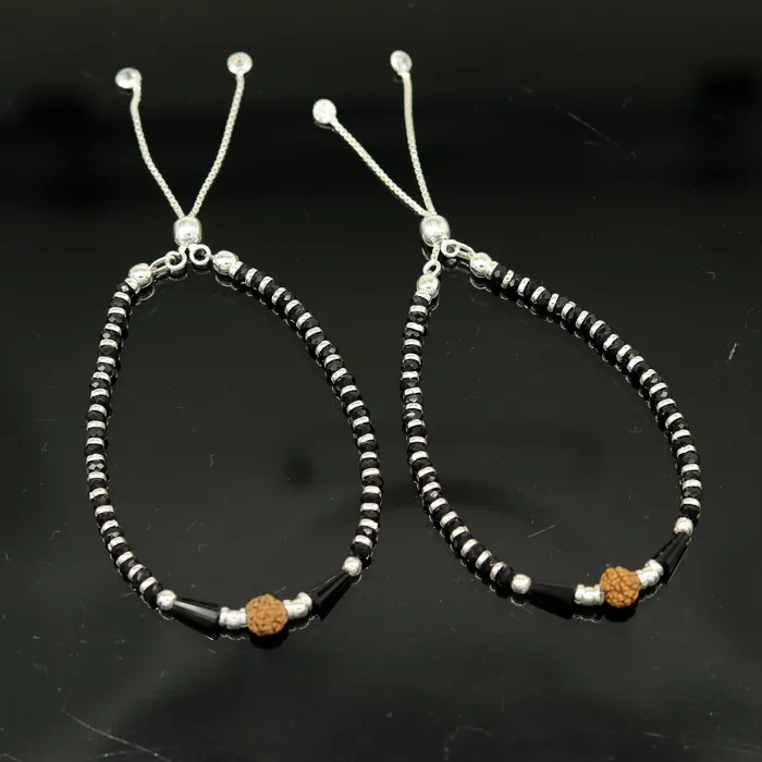 TRIBAL ORNAMENTS Bracelets 925 sterling silver handmade silver Rudraksh and black beads bracelet pretty charm bracelet customized beaded jewelry for girls sbr175
