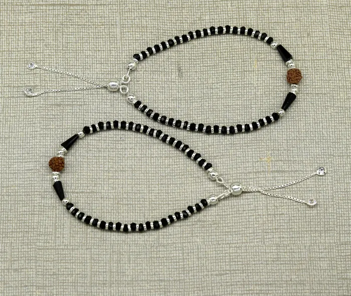 TRIBAL ORNAMENTS Bracelets 925 sterling silver handmade silver Rudraksh and black beads bracelet pretty charm bracelet customized beaded jewelry for girls sbr175
