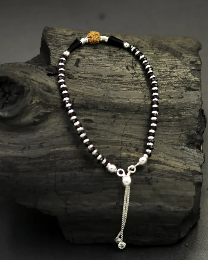TRIBAL ORNAMENTS Bracelets 925 sterling silver handmade silver Rudraksh and black beads bracelet pretty charm bracelet customized beaded jewelry for girls sbr175