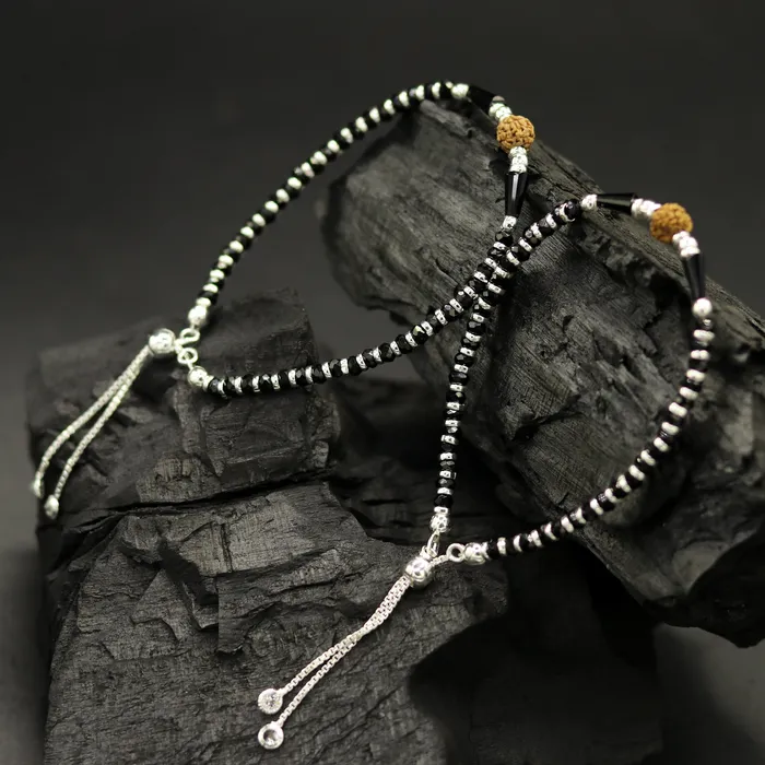 TRIBAL ORNAMENTS Bracelets 925 sterling silver handmade silver Rudraksh and black beads bracelet pretty charm bracelet customized beaded jewelry for girls sbr175