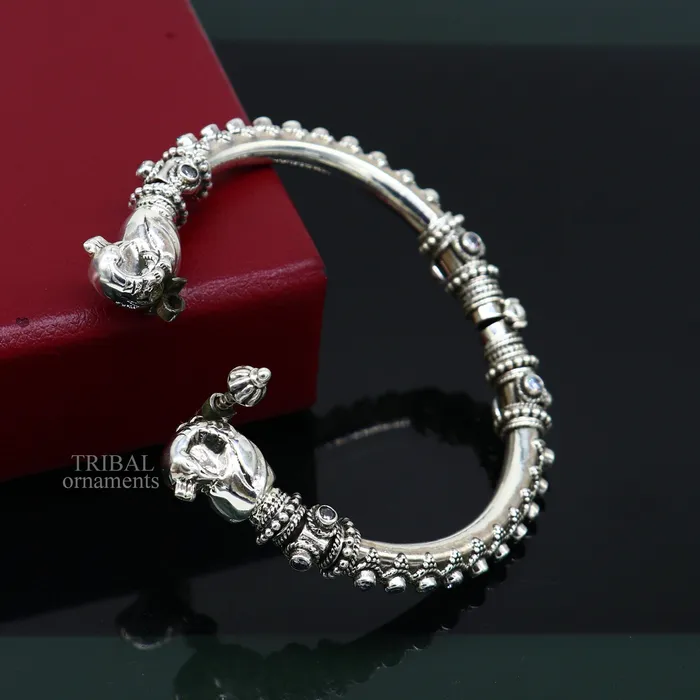 TRIBAL ORNAMENTS Bracelets 925 Sterling silver handmade vintage peacock design cubic zircon stone tribal ethnic belly dance bangle bracelet gifting kada Rnsk621