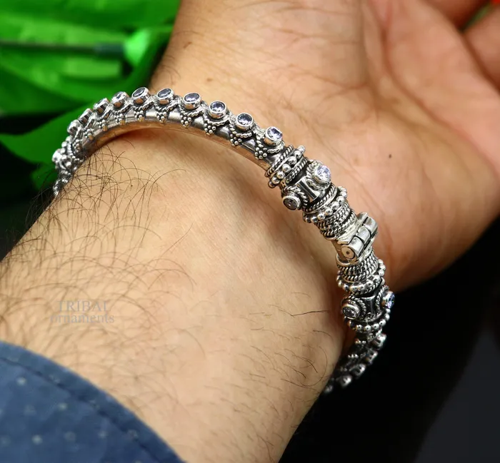 TRIBAL ORNAMENTS Bracelets 925 Sterling silver handmade vintage peacock design cubic zircon stone tribal ethnic belly dance bangle bracelet gifting kada Rnsk621