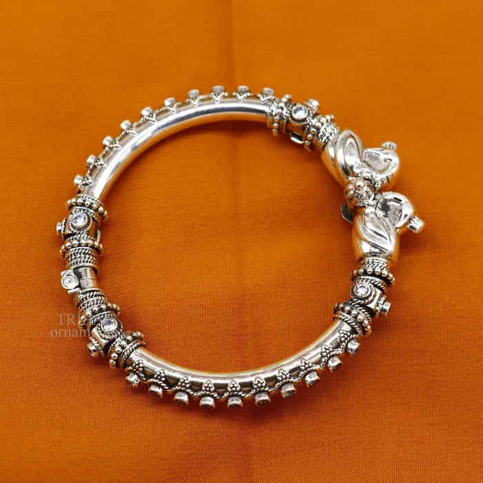 TRIBAL ORNAMENTS Bracelets 925 Sterling silver handmade vintage peacock design cubic zircon stone tribal ethnic belly dance bangle bracelet gifting kada Rnsk621