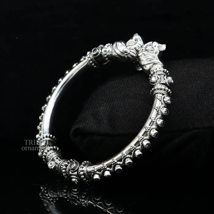 TRIBAL ORNAMENTS Bracelets 925 Sterling silver handmade vintage peacock design cubic zircon stone tribal ethnic belly dance bangle bracelet gifting kada Rnsk621